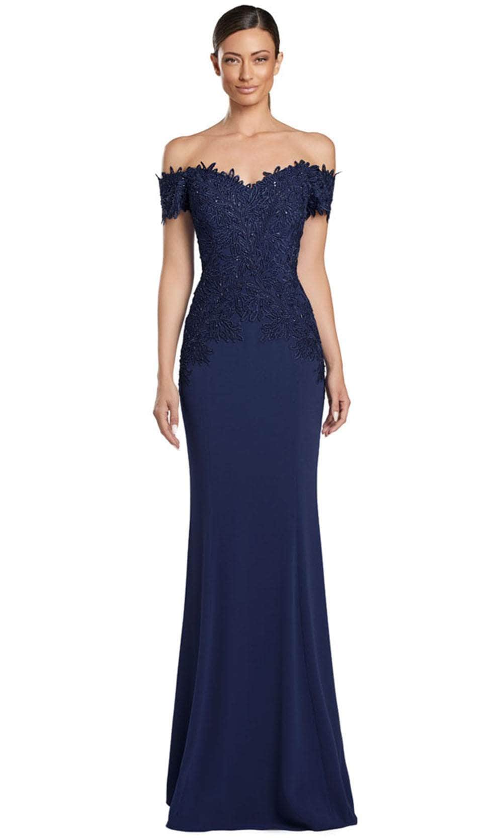 Alexander by Daymor 2057F24 - Embroidered Off Shoulder Evening Gown Prom Dresses 4 / Midnite