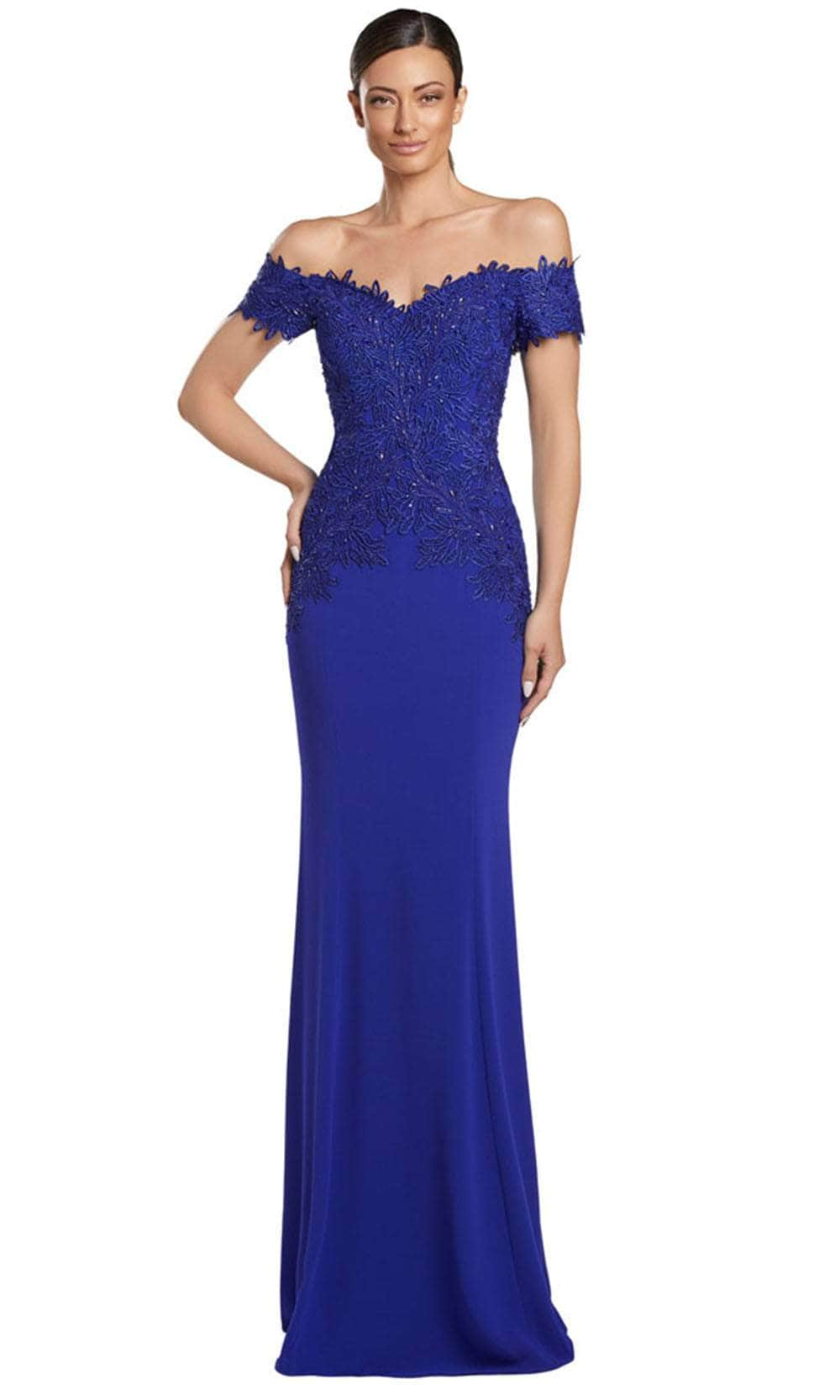 Alexander by Daymor 2057F24 - Appliqued Sheath Evening Gown Prom Dresses 4 /  Sapphire