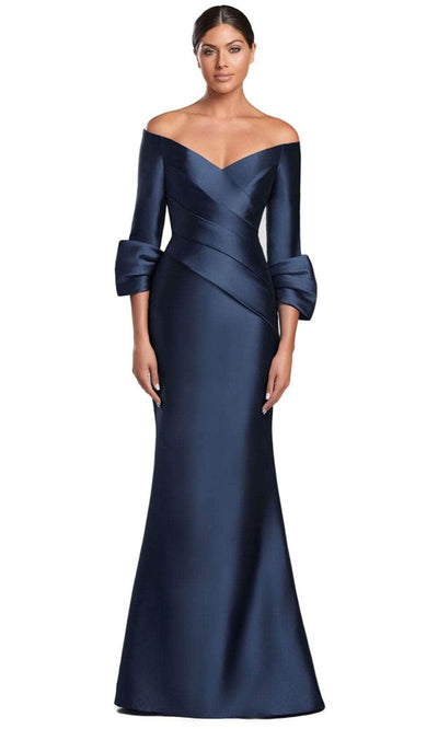 Alexander by Daymor 2060F24 - Quarter Sleeve V-Neck Evening Gown Mother Of The Bride Dresses 4 / Navy