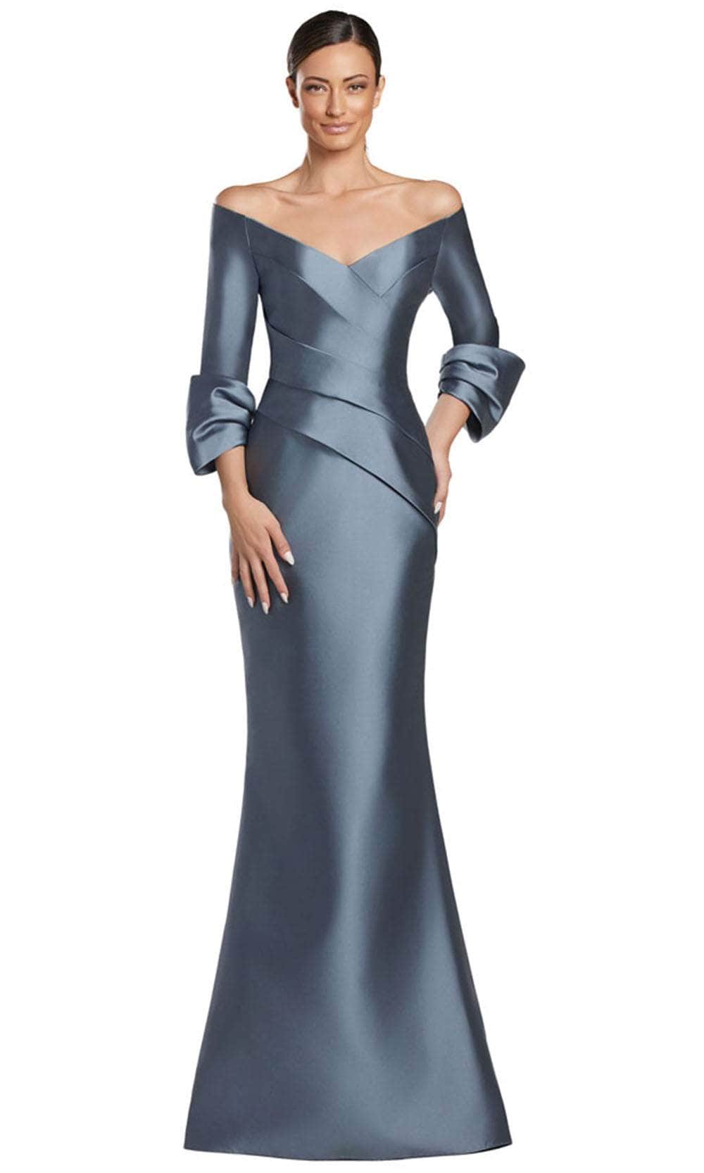 Alexander by Daymor 2060F24 - Quarter Sleeve V-Neck Evening Gown Mother Of The Bride Dresses 4 / Pewter