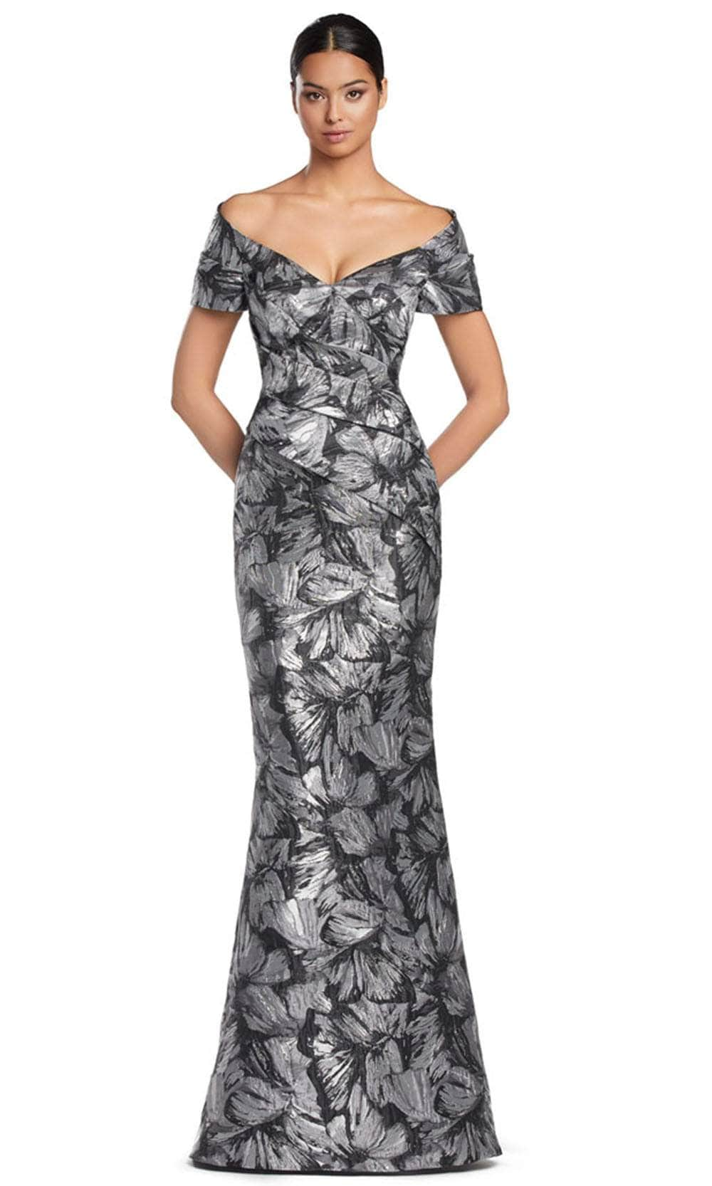 Alexander by Daymor 2062F24 - Off-Shoulder Sheath Evening Gown Mother of the Bride Dresses 4 /  Black/Multi