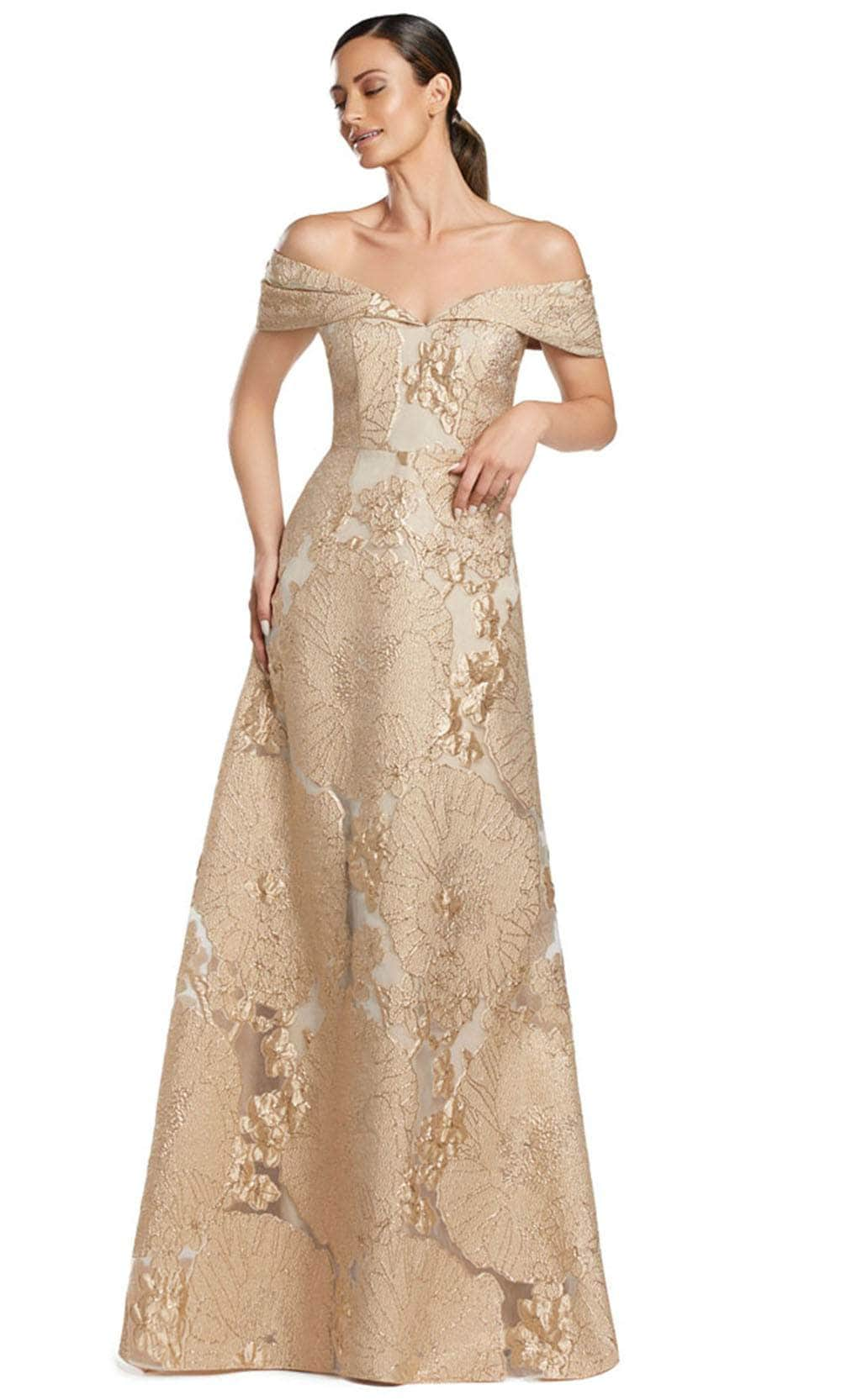 Alexander by Daymor 2063F24 - Off-Shoulder Embellished Evening Gown Mother of the Bride Dresses 4 /  Gold