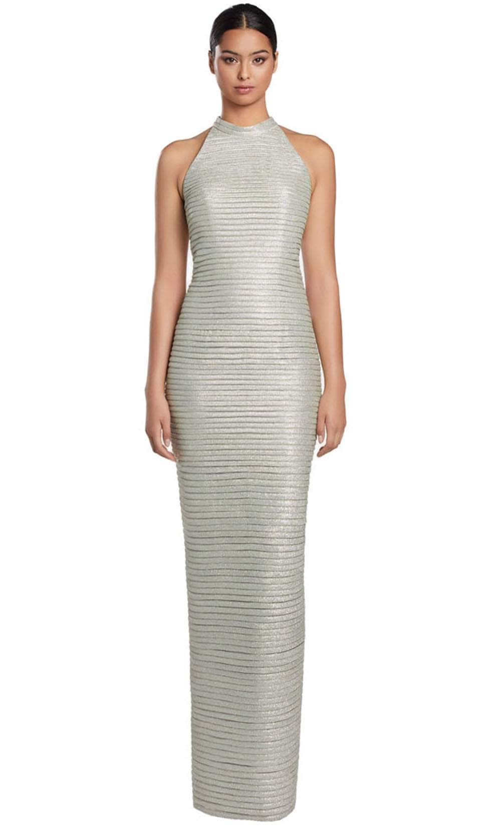 Alexander by Daymor 2065F24 - High Halter Column Evening Gown Prom Dresses 4 / Platinum