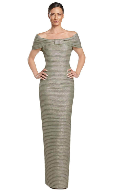 Alexander by Daymor 2066F24 - Off Shoulder Bow Detailed Evening Gown Mother of the Bride Dresses 4 / Gold