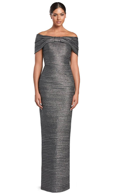 Alexander by Daymor 2066F24 - Off Shoulder Bow Detailed Evening Gown Mother of the Bride Dresses 4 / Pewter