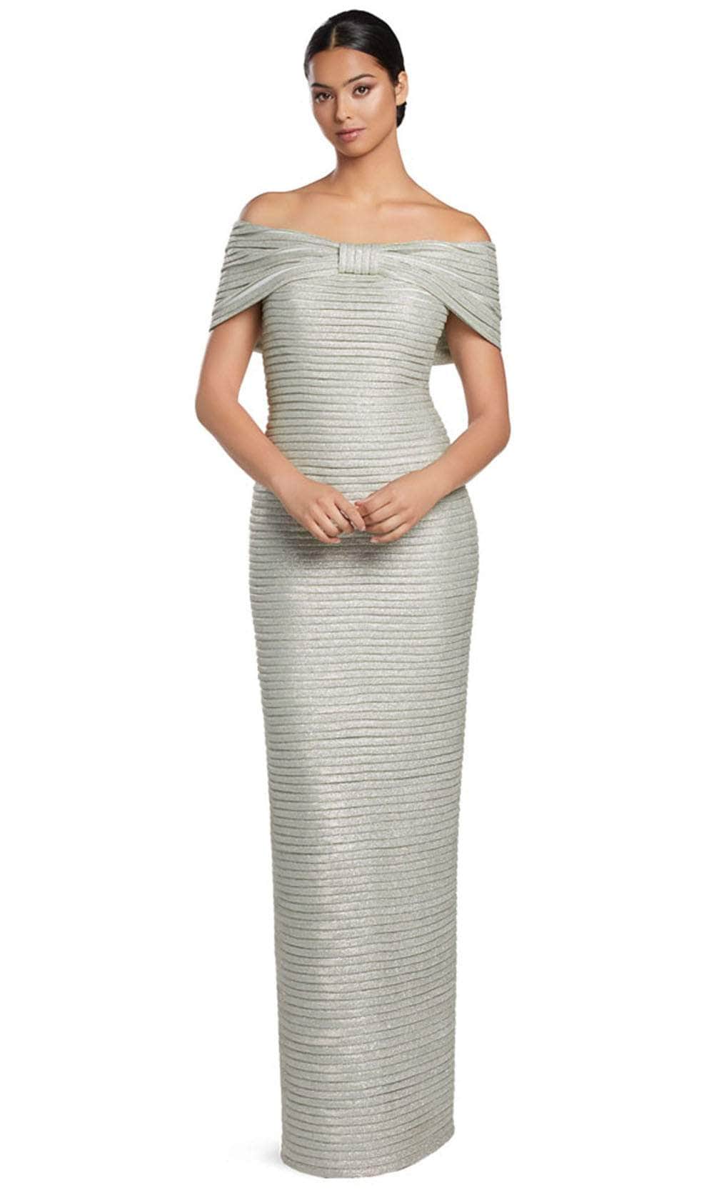 Alexander by Daymor 2066F24 - Off Shoulder Bow Detailed Evening Gown Mother of the Bride Dresses 4 / Platinum