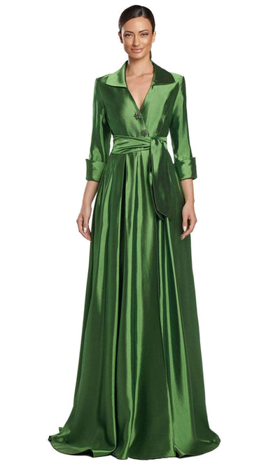 Alexander by Daymor 2067F24 - Quarter Sleeve Pleated Evening Gown Evening Dresses 4 /  Chartreuse