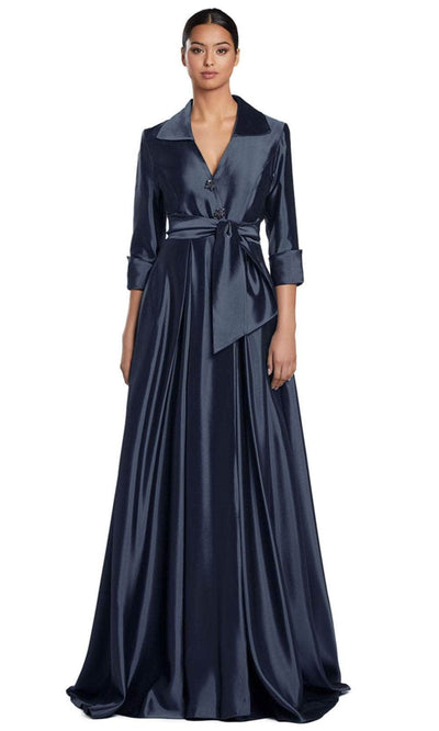 Alexander by Daymor 2067F24 - Quarter Sleeve Pleated Evening Gown Evening Dresses 4 /  Navy