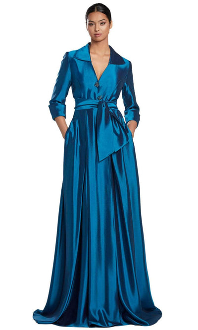 Alexander by Daymor 2067F24 - Quarter Sleeve Pleated Evening Gown Evening Dresses 4 /  Storm Blue