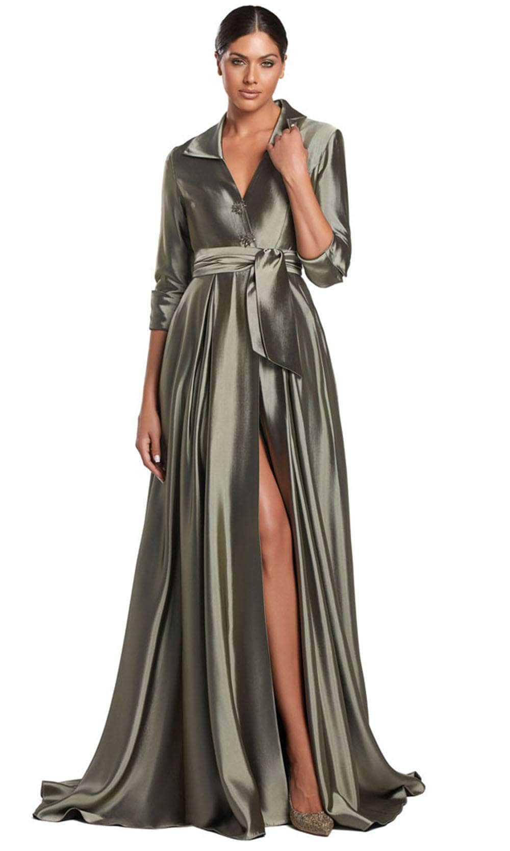 Alexander by Daymor 2067F24 - Quarter Sleeve Pleated Evening Gown Evening Dresses 4 /  Taupe