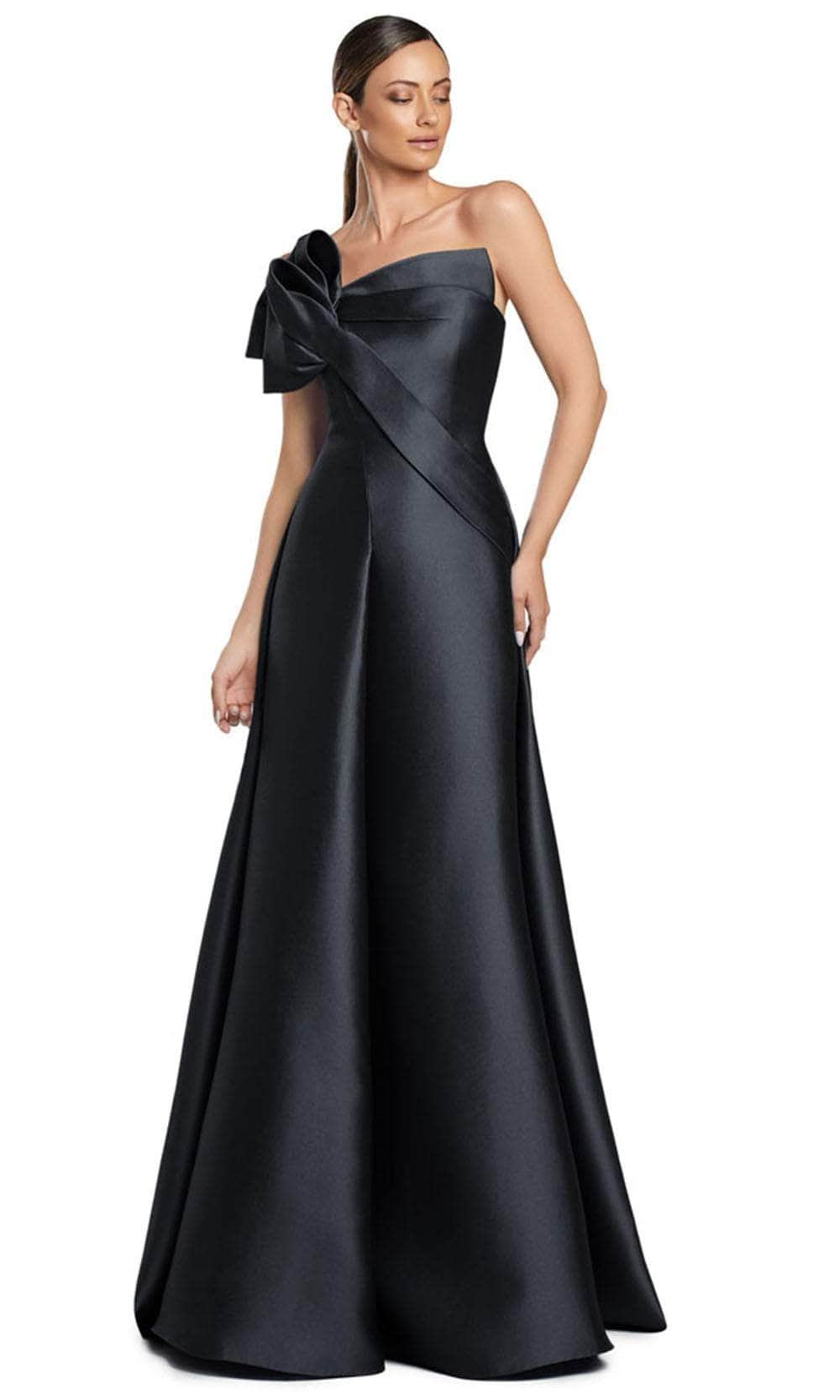 Alexander by Daymor 2068F24 - Asymmetric Neck A-Line Evening Gown Formal Gowns 4 /  Black