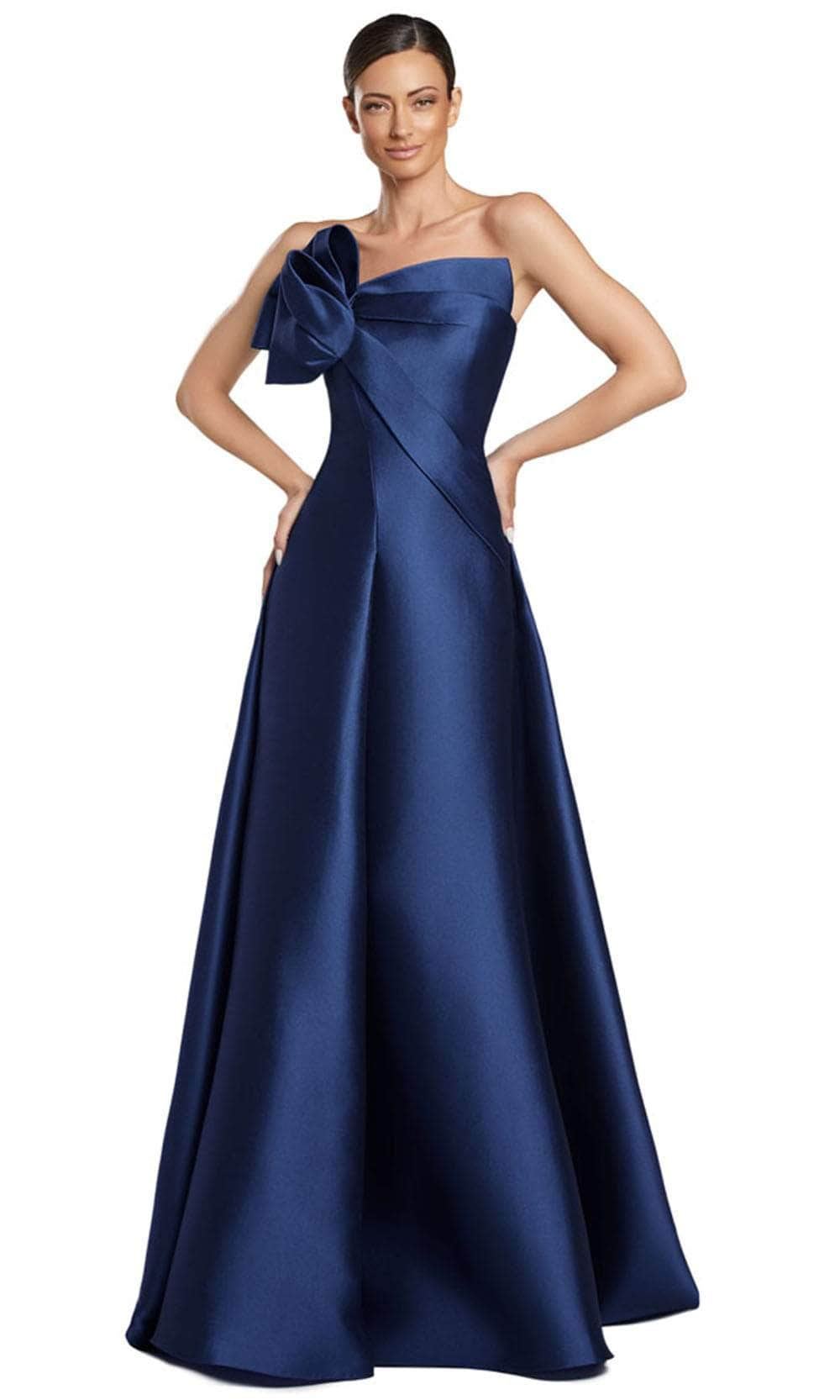 Alexander by Daymor 2068F24 - Asymmetric Neck A-Line Evening Gown Formal Gowns 4 /  Navy