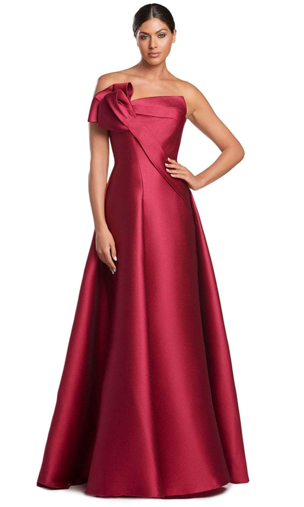 Alexander by Daymor 2068F24 - Asymmetric Neck A-Line Evening Gown Formal Gowns 4 /  Raspberry