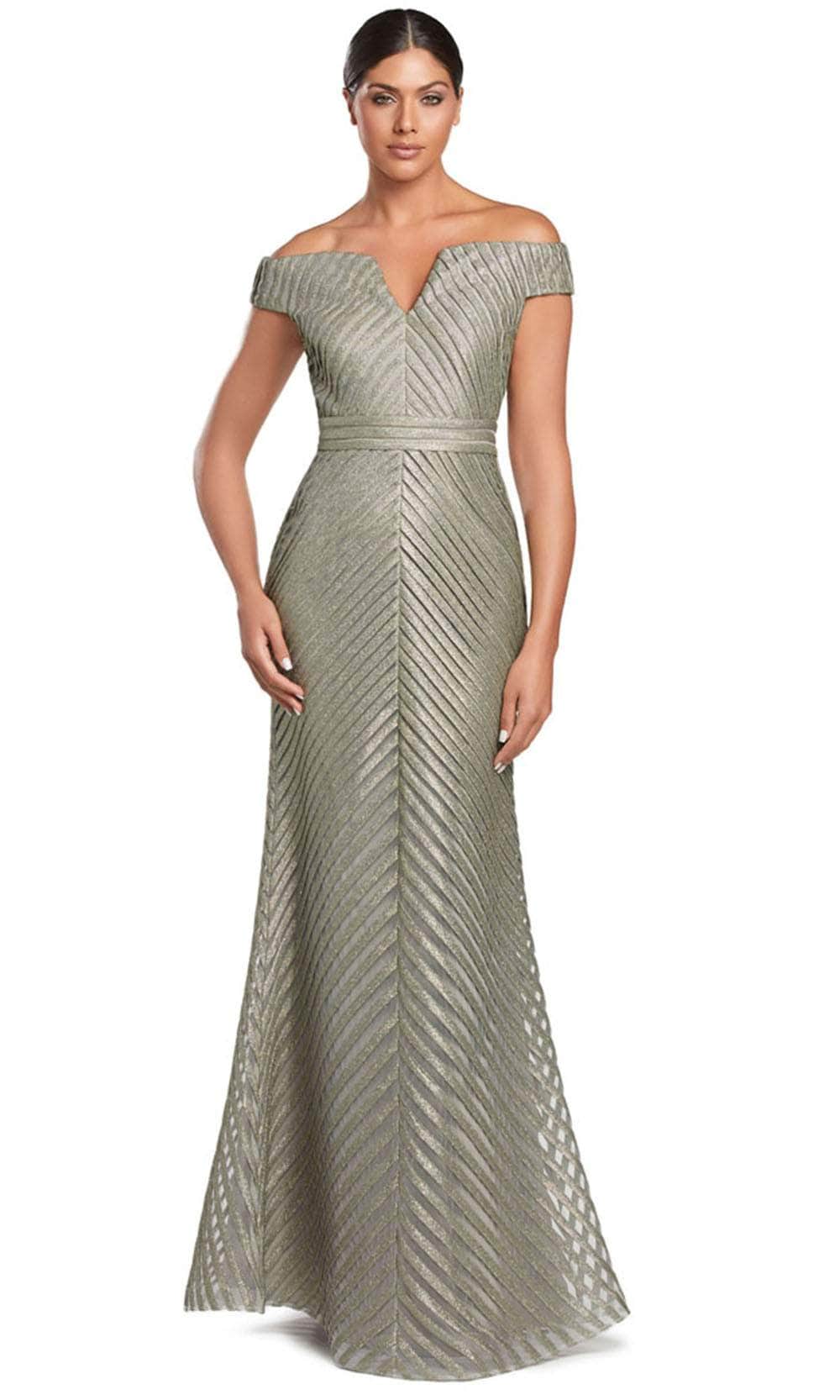 Alexander by Daymor 2076F24 - Off-Shoulder V-Neck Long Gown Mother of the Bride Dresses 4 / Gold