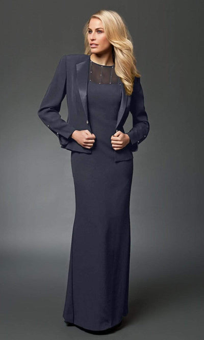 Alexander by Daymor - 2105 Classy Beaded Sheer Yoke Sheath Gown With Jacket Mother of the Bride Dresses
