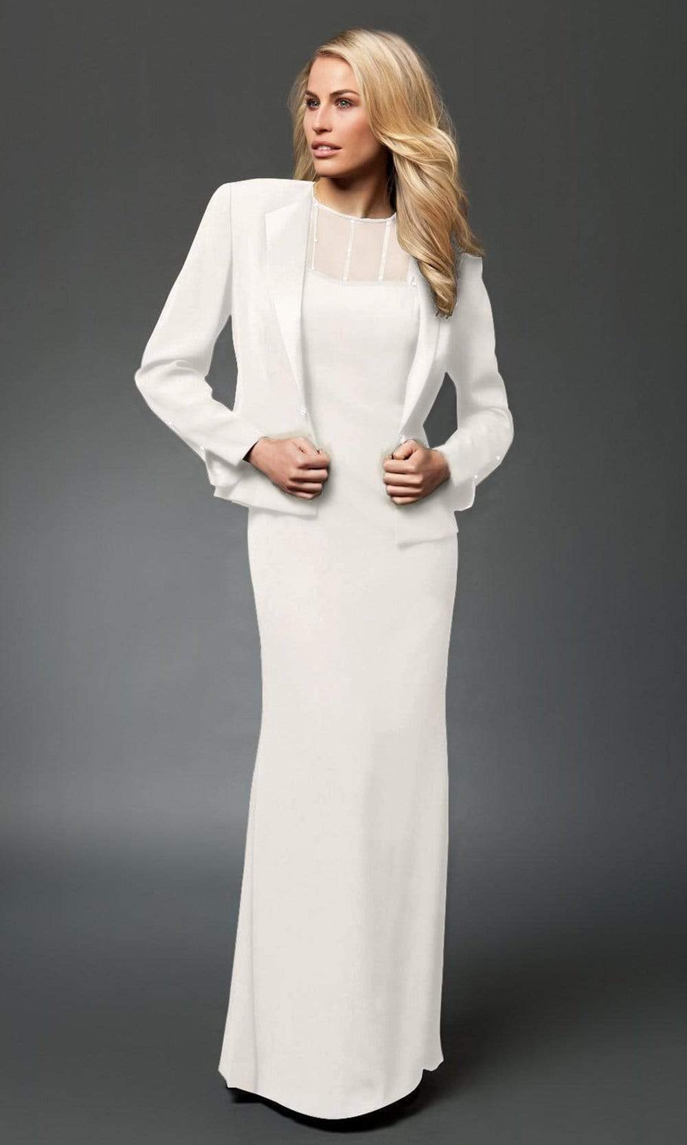 Alexander by Daymor - 2105 Classy Sheer Beaded Yoke Sheath Gown With Jacket Mother of the Bride Dresses
