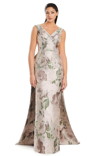 Alexander by Daymor 3043DS25 - Floral V-Neck Overskirt Gown Evening Dresses 4 /  Quartz/Silver Multi