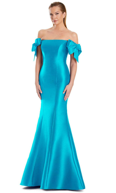 Alexander by Daymor 3047S25 - Off-Shoulder Straight Neckline Gown Mother of the Bride Dresses 4 /  Turquoise