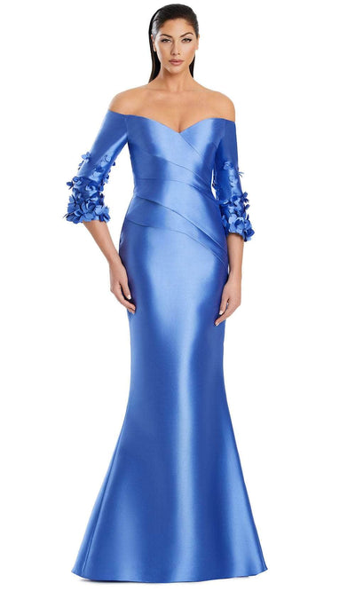 Alexander by Daymor 3049S25 - Floral Applique Quarter Sleeve Gown Mother of the Bride Dresses 4 /  Periwinkle