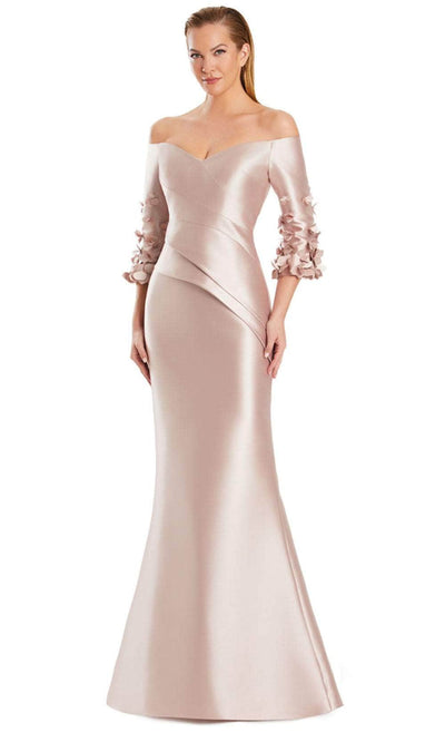 Alexander by Daymor 3049S25 - Off-Shoulder Floral Applique Dress Mother of the Bride Dresses 4 / Silver Peony