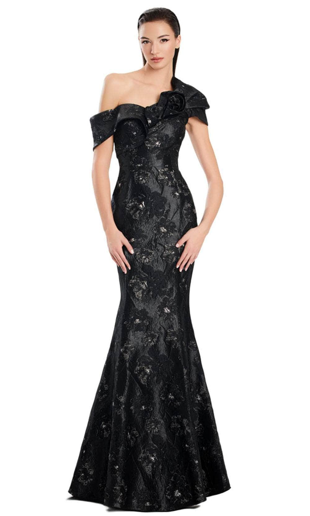 Alexander by Daymor 3050S25 - Asymmetric Floral Print Mermaid Gown Mother of the Bride Dresses 4 / Black/Silver
