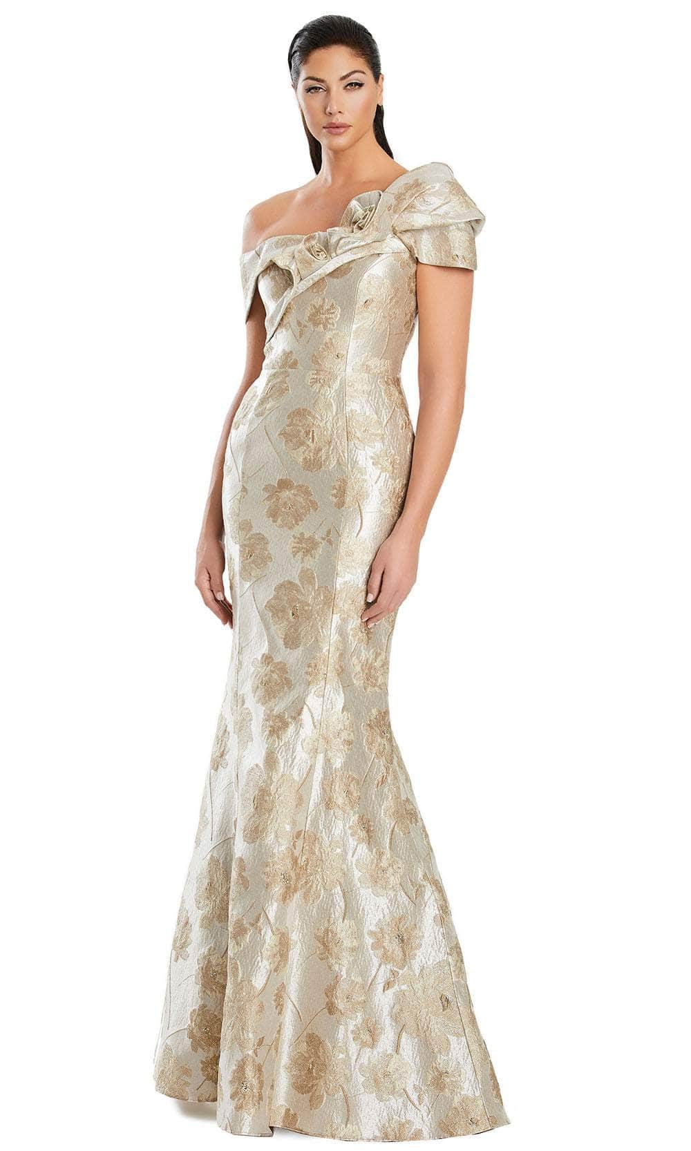 Alexander by Daymor 3050S25 - Asymmetric Floral Print Mermaid Gown Mother of the Bride Dresses 4 / Taupe/Gold