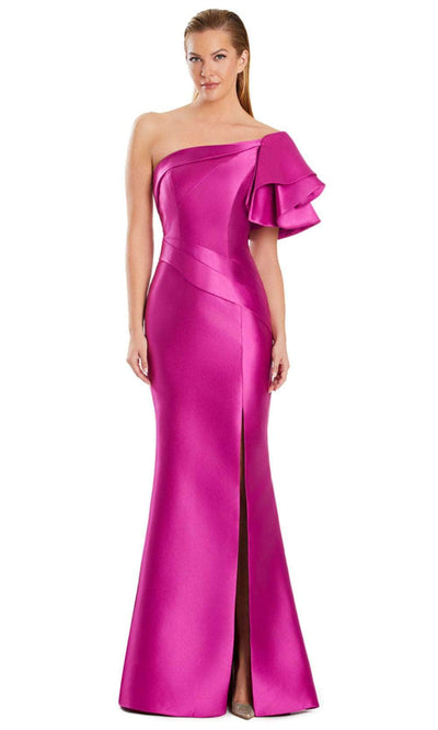 Alexander by Daymor 3051S25 - One Shoulder Mermaid Gown with Slit Prom Dresses 4 / Fuchsia