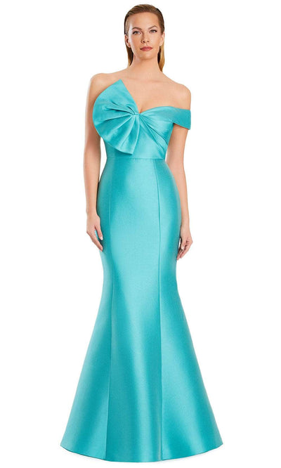 Alexander by Daymor 3052S25 - Off-Shoulder Bow Detail Mermaid Gown Formal Gowns 4 / Aruba Blue