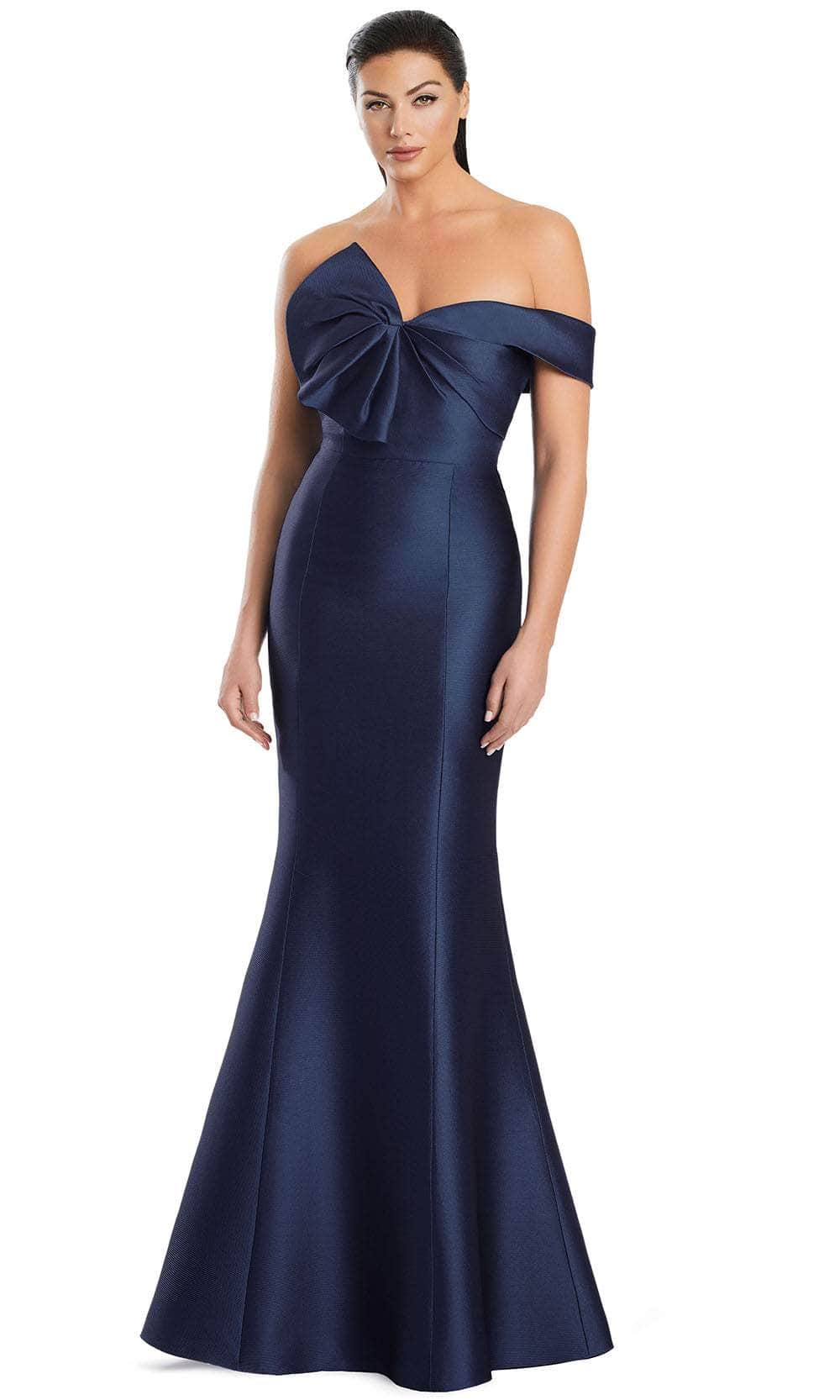 Alexander by Daymor 3052S25 - Off-Shoulder Bow Detail Mermaid Gown Formal Gowns 4 / Navy