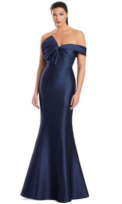 Alexander by Daymor 3052S25 - Off-Shoulder Bow Detail Mermaid Gown Formal Gowns 4 / Navy