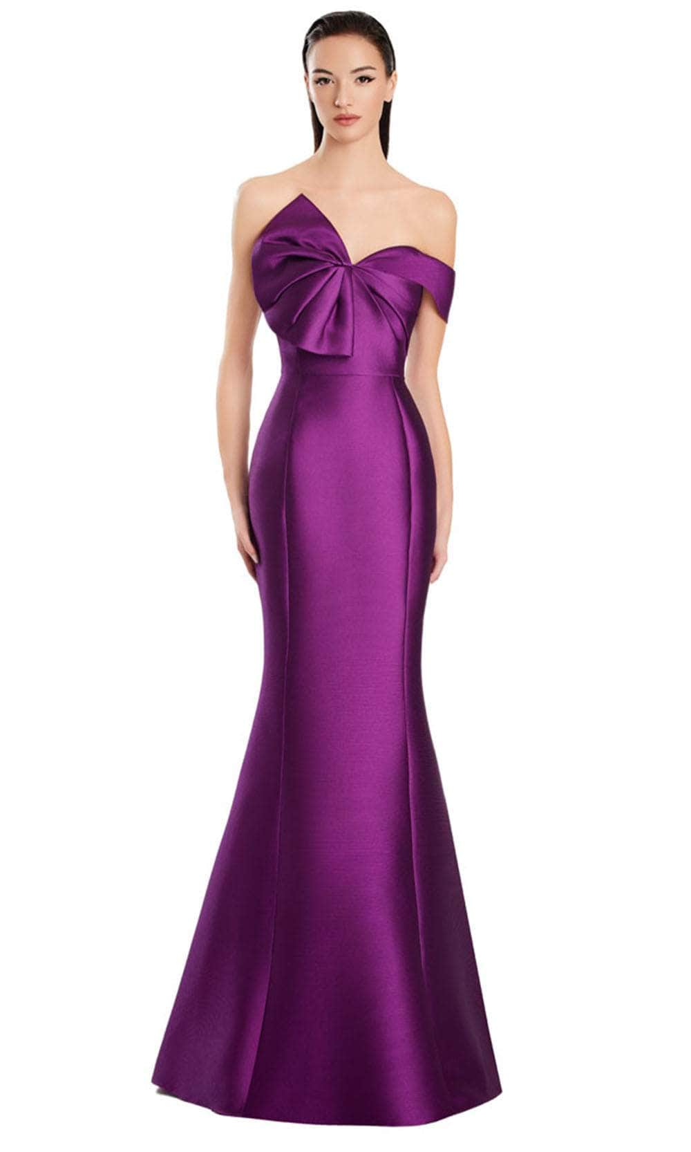 Alexander by Daymor 3052S25 - Off-Shoulder Bow Detail Mermaid Gown Formal Gowns 4 / Violet