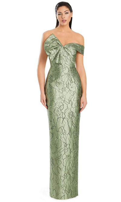 Alexander by Daymor 3053S25 - Asymmetrical Column Gown with Bow Detail Evening Dresses 4 / Sage/Pewter