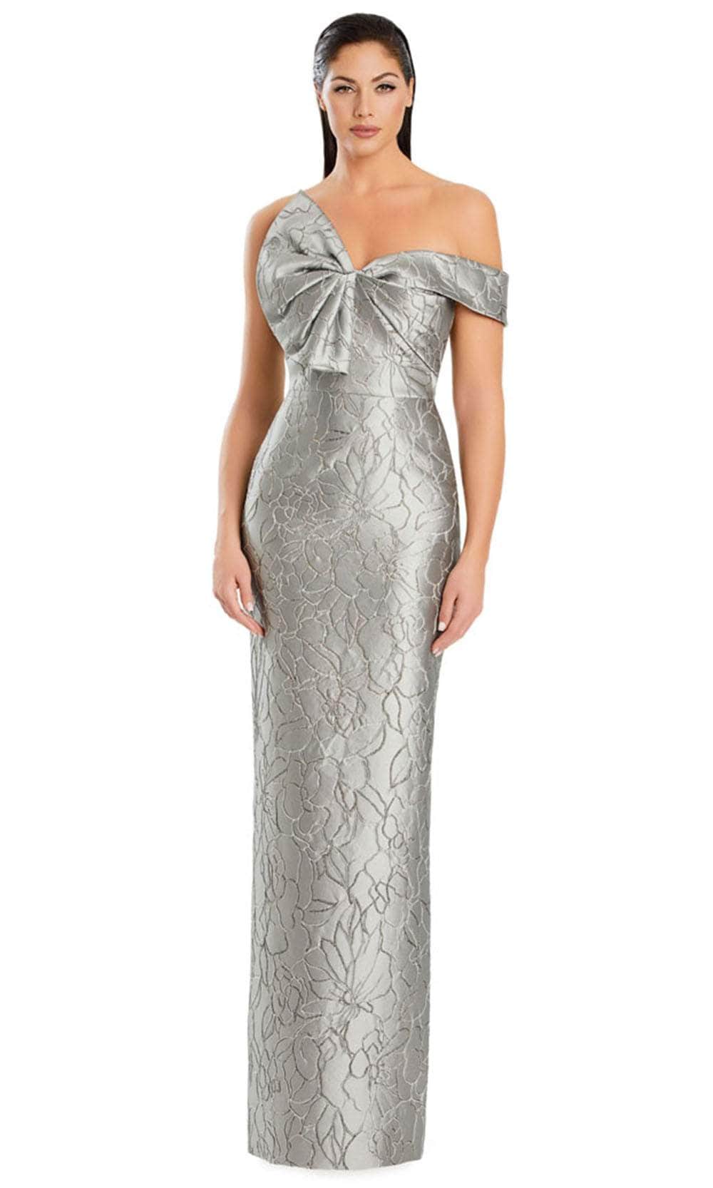 Alexander by Daymor 3053S25 - Asymmetrical Column Gown with Bow Detail Evening Dresses 4 / Taupe/Gold