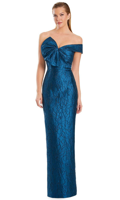 Alexander by Daymor 3053S25 - Asymmetric Neck Floral Evening Dress Evening Dresses 4 /  Twilight/ Navy