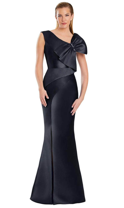 Alexander by Daymor 3055S25 - Asymmetric Neck Bow Detail Mermaid Gown Evening Dresses 4 / Black