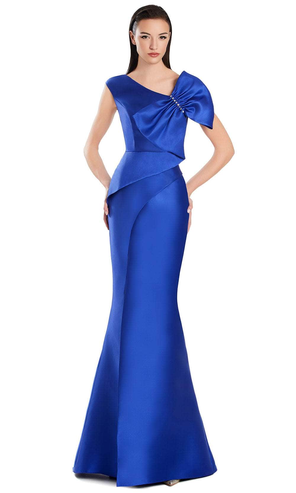 Alexander by Daymor 3055S25 - Asymmetric Neck Bow Detail Mermaid Gown Evening Dresses 4 / Royal