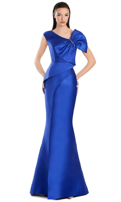 Alexander by Daymor 3055S25 - Asymmetric Neck Bow Detail Mermaid Gown Evening Dresses 4 / Royal