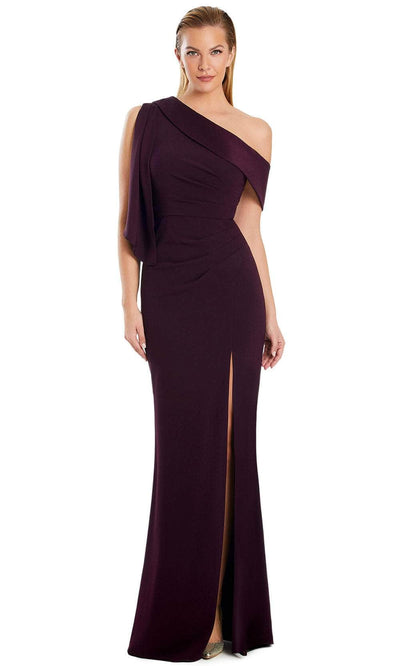 Alexander by Daymor 3058S25 - Draped Sleeve Asymmetrical Sheath Gown Evening Dresses 4 / Aubergine