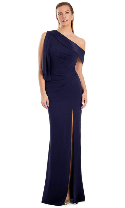 Alexander by Daymor 3058S25 - Ruched Asymmetric Neckline Evening Gown Evening Dresses 4 /  Midnite