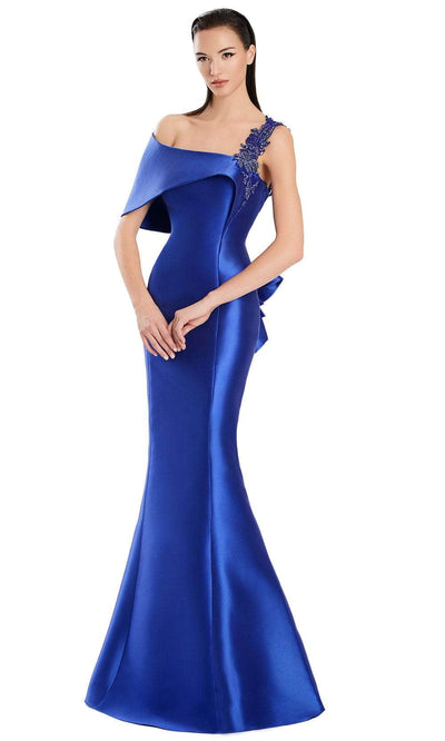 Alexander by Daymor 3060S25 - Beaded Applique Asymmetric Mermaid Gown Evening Dresses 4 / Royal