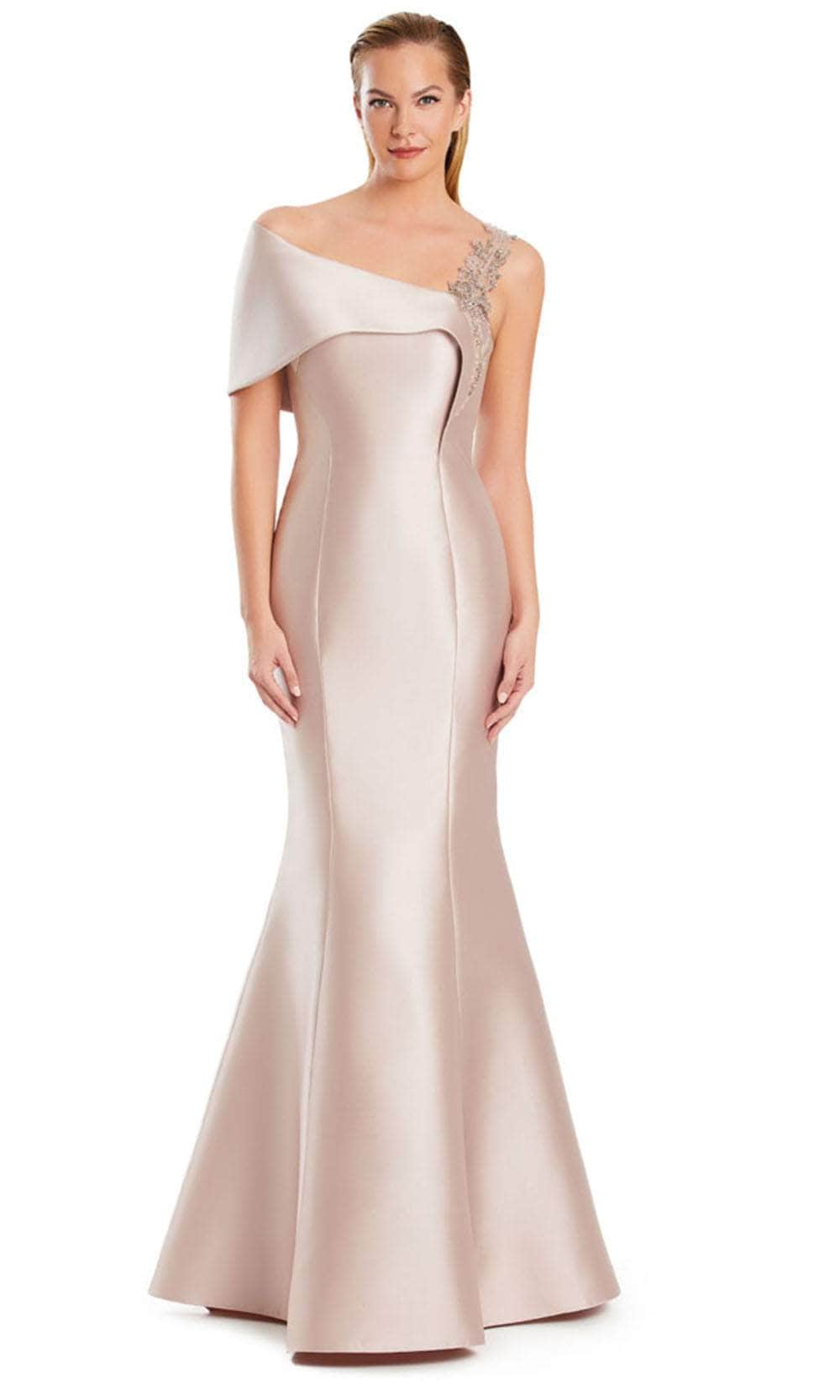 Alexander by Daymor 3060S25 - Beaded Applique Asymmetric Mermaid Gown Evening Dresses 4 / Silver Peony