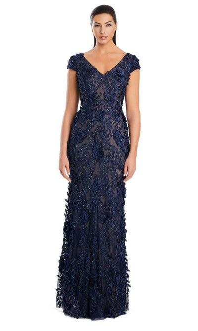 Alexander by Daymor 3061S25 - V-Neck 3D Petal Appliqued Gown Mother of the Bride Dresses 4 / Navy