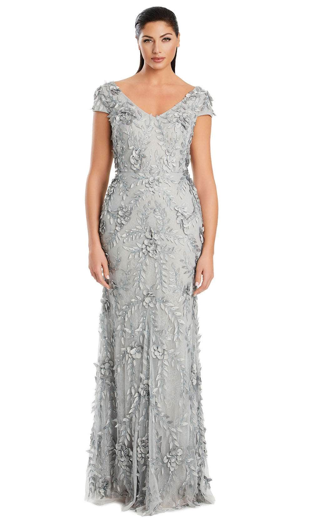 Alexander by Daymor 3061S25 - V-Neck 3D Petal Appliqued Gown Mother of the Bride Dresses 4 / Silver Mint