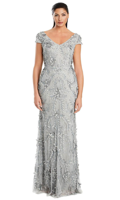 Alexander by Daymor 3061S25 - V-Neck 3D Petal Appliqued Gown Mother of the Bride Dresses 4 / Silver Mint