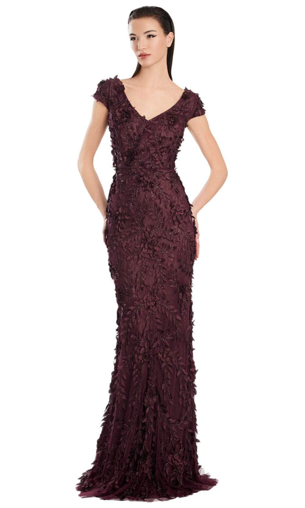 Alexander by Daymor 3061S25 - V-Neck 3D Petal Appliqued Gown Mother of the Bride Dresses 4 / Wine