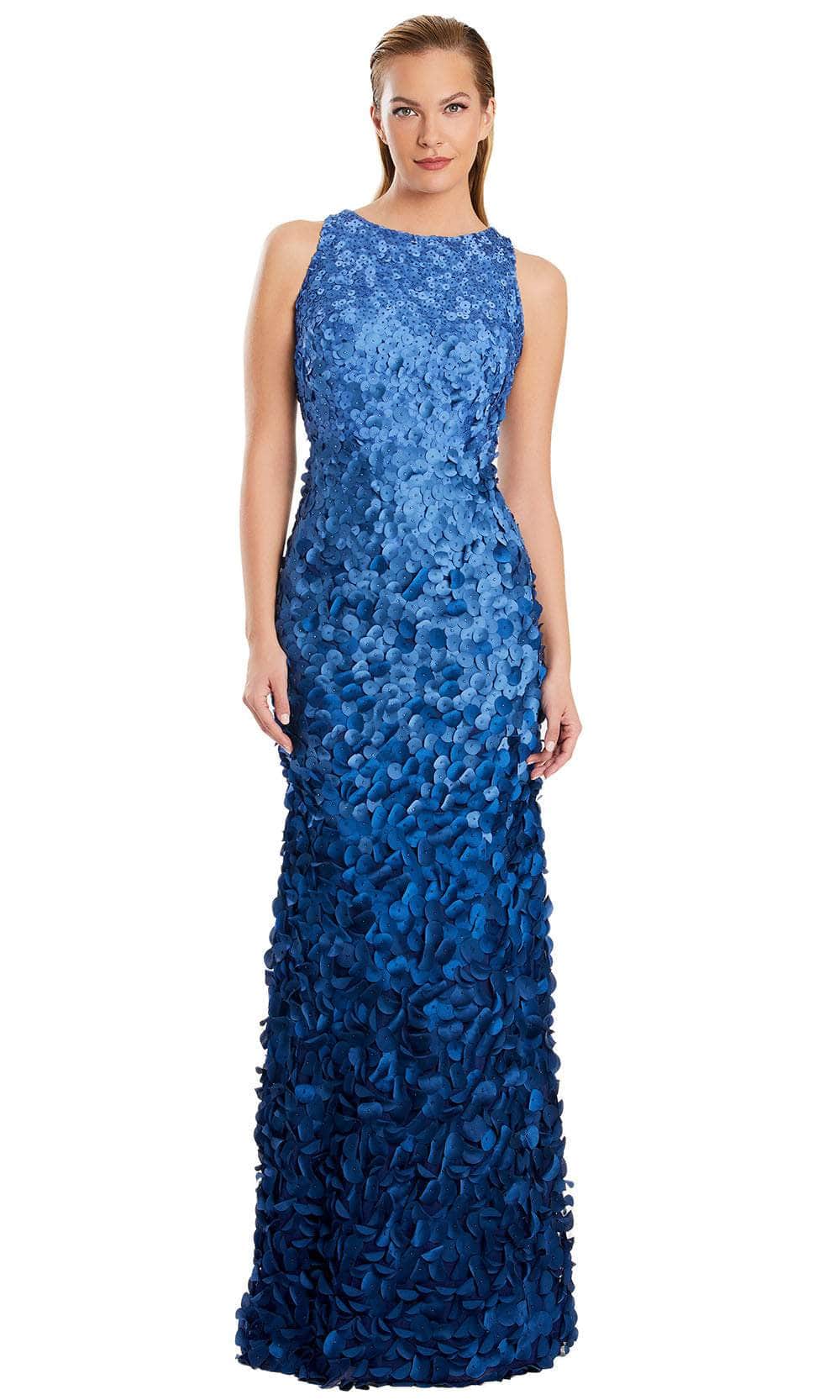 Alexander by Daymor 3062S25 - Petal Appliqued Sheath Gown Evening Dresses 4 /  Blue/Multi