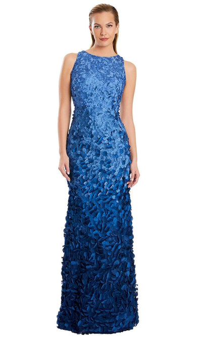 Alexander by Daymor 3062S25 - Petal Appliqued Sheath Gown Evening Dresses 4 /  Blue/Multi