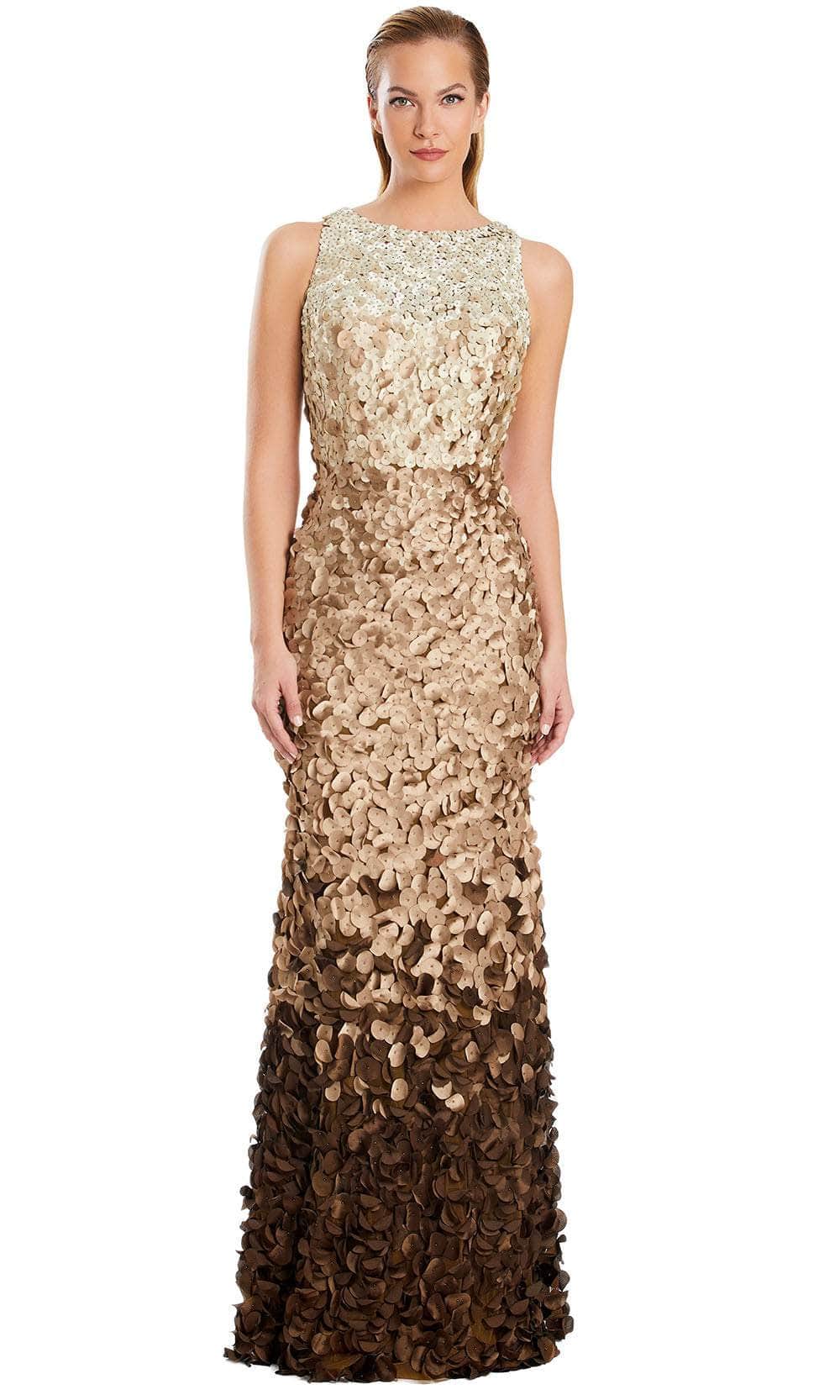 Alexander by Daymor 3062S25 - Petal Appliqued Sheath Gown Evening Dresses 4 /  Fros Mocha Multi