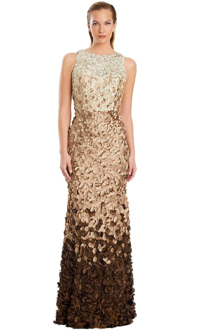 Alexander by Daymor 3062S25 - Petal Appliqued Sheath Gown Evening Dresses 4 /  Fros Mocha Multi