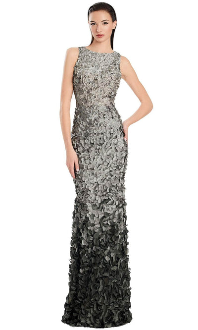 Alexander by Daymor 3062S25 - Jewel Neckline Ombre Appliqued Gown Evening Dresses 4 / Grey/Multi